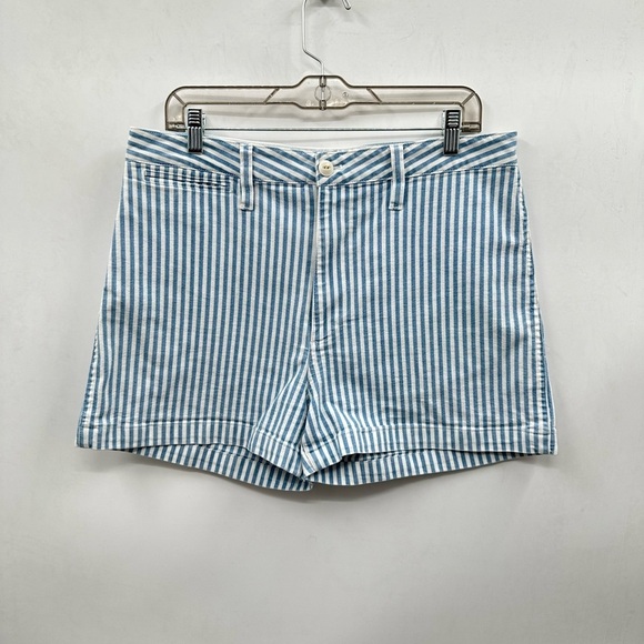 MADEWELL Blue pin stripe woman bohemian casual summer casual nautical short 31 - Picture 1 of 11